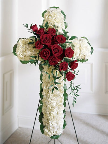 "Cross Heart Standing Spray"