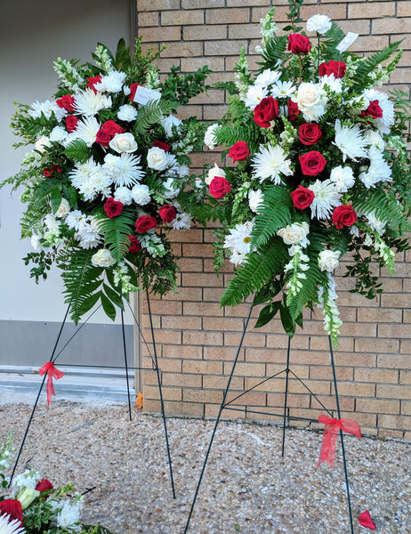 Whole Red and White( Two standing & One casket spray)