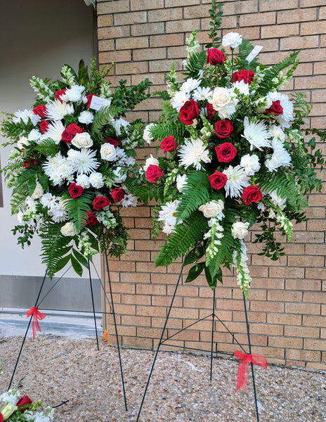 Whole Red and White( Two standing & One casket spray)