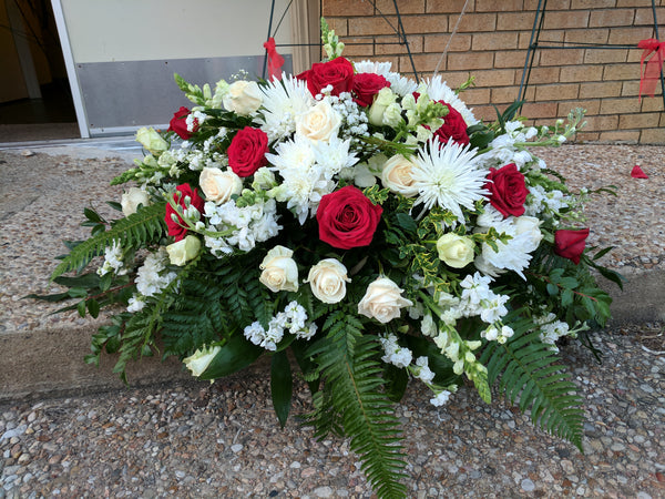 Whole Red and White( Two standing & One casket spray)