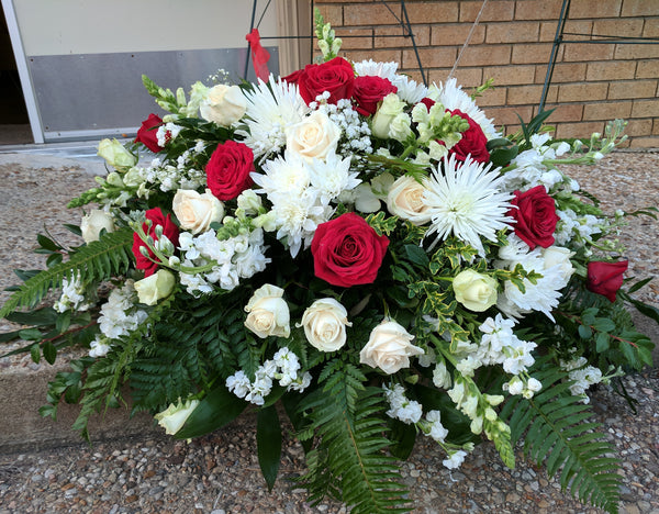 Whole Red and White( Two standing & One casket spray)