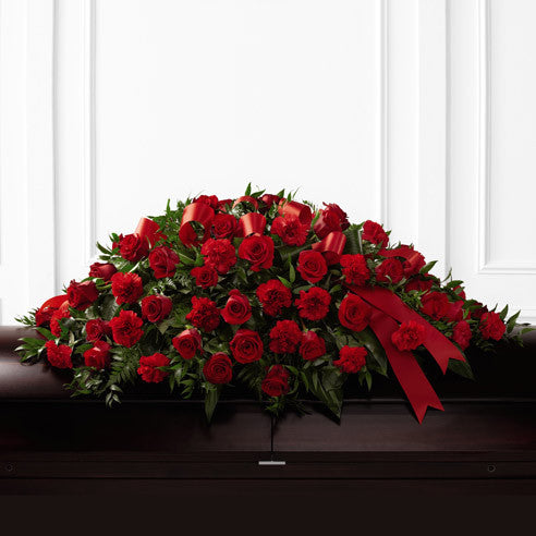 Crimson Embrace Sympathy Casket Spray