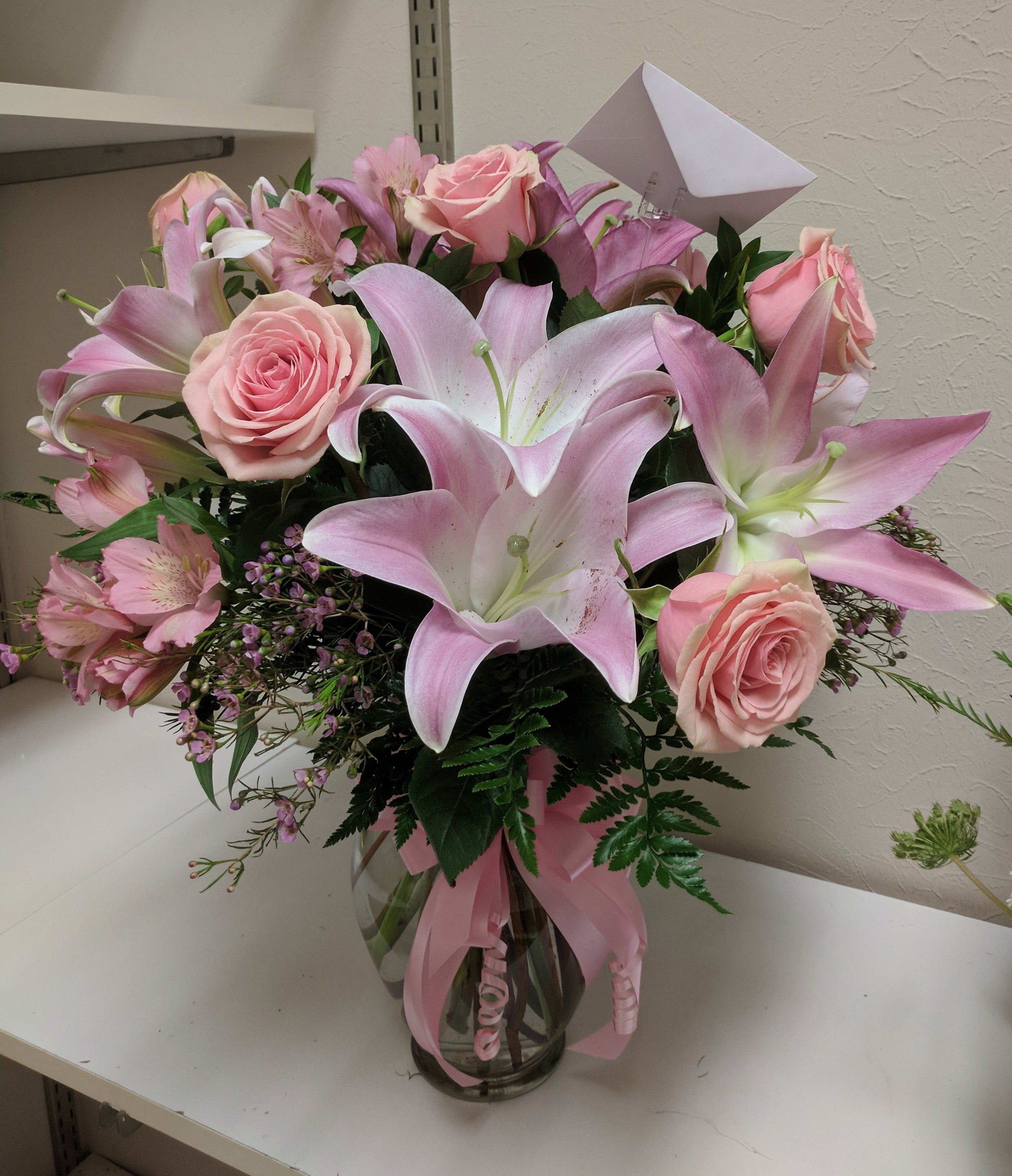 lily funeral flower arrangements "Gentle Pink" Sympathy Flower Arrangement