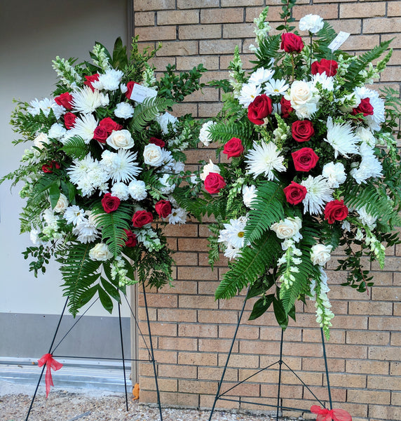 Whole Red and White( Two standing & One casket spray)