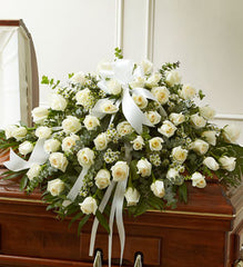 "All White Roses (half casket cover)"
