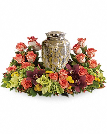 Urn Flowers (yellow and orange roses)